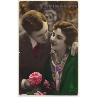 SOL 3344 / Belle Epoque: Couple In Love / Rose (Vintage Hand Tinted RPPC 1928)