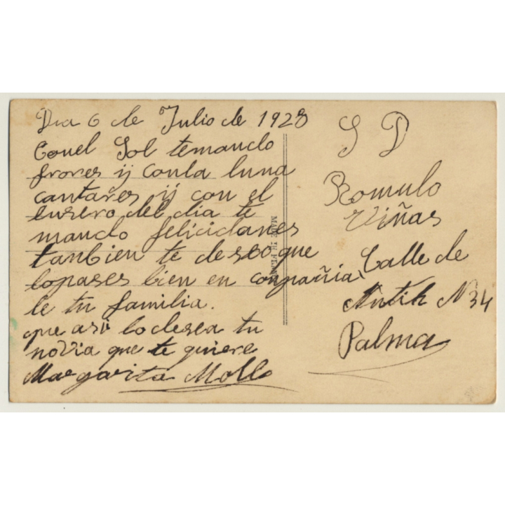 SOL 3344 / Belle Epoque: Couple In Love / Rose (Vintage Hand Tinted RPPC 1928)