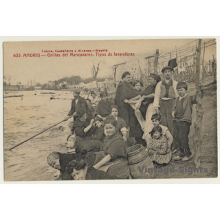 Madrid: Orillas Del Manzanares - Tipos De Lanvanderas (Vintage PC ~1910s)