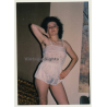 Darkhaired Woman In White Negligee Shows Hairy Armpits (Vintage Photo Germany ~1990s)