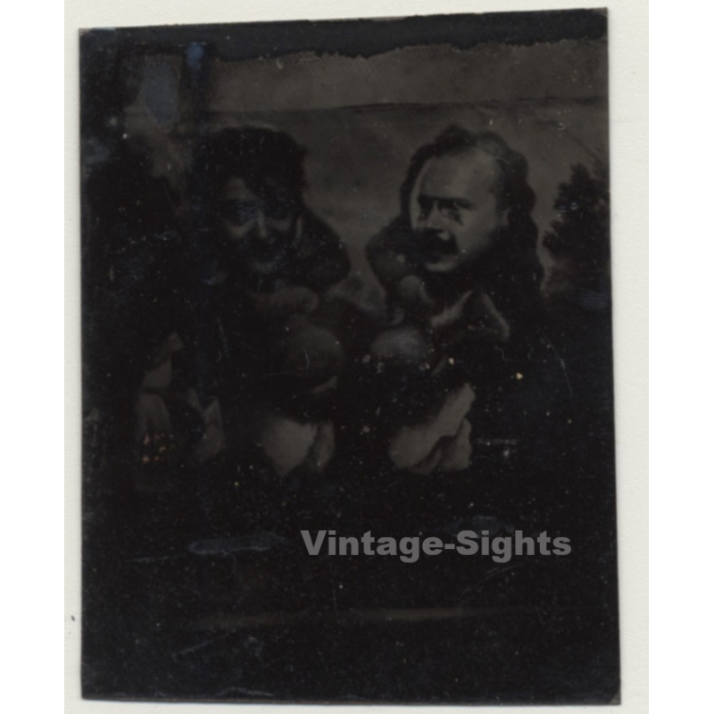 2 Funny Guys / Arcade Comic Tintype (Vintage Ferrotype Photo ~1900s)