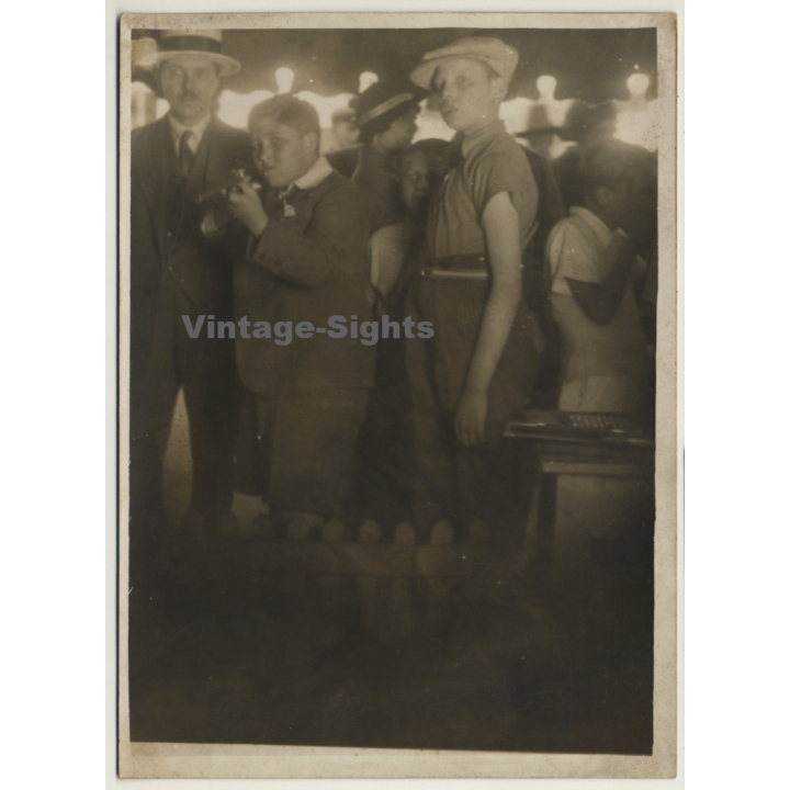 Elegant Young Boy In Shooting Gallery / Friends Watching (Vintage Photo ~1930s/1940s)