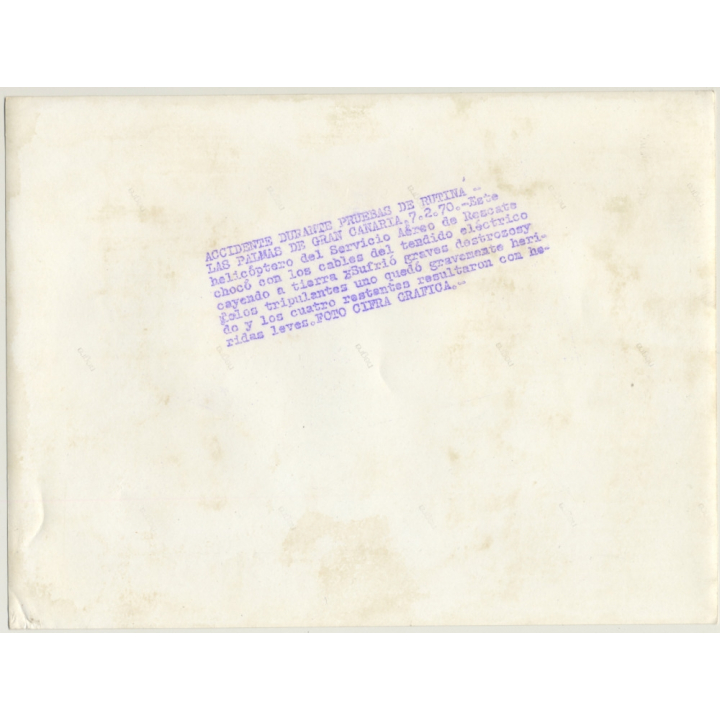 Las Palmas / Gran Canaria: Helicopter Crash Servicio Aéreo De Rescate (Vintage Press Photo 1970)