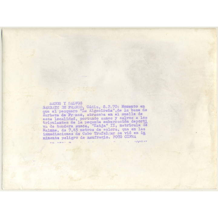 Cadiz 8.2.70: Rescue Ship Crew Swedish Boat Katja II (Vintage Press Photo)