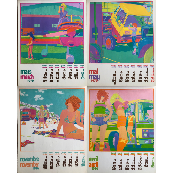 Vintage 1976 Berliet Lyon - France Calendar / Great 70s Illustrations