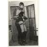 Tall Blonde In Fetish Lingerie / High Boots - Gag - BDSM (2nd Gen. Photo B/W ~1960s)