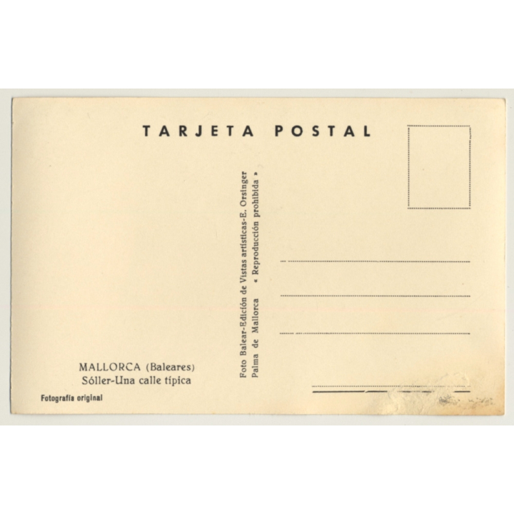 Soller / Mallorca: Una Calle Tipica - Oldtown Alley (Vintage RPPC ~1930s/1940s)