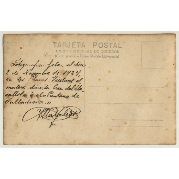 Les Planes / Barcelona: Group Of Men - Pantano De Valvidrera (Vintage RPPC 1924)