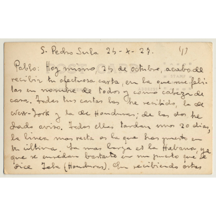 San Pedro Sula / Honduras: Metro Park (Vintage RPPC 1927)