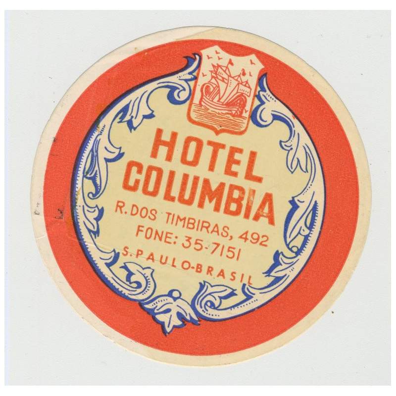 Hotel Columbia - Sao Paulo / Brazil (Vintage Luggage Label)