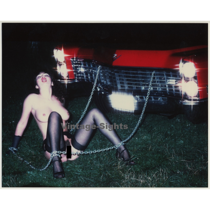 Photo Art: Nude Woman Tied To Cadillac / Chain - BDSM (Vintage Photo ~1980s)