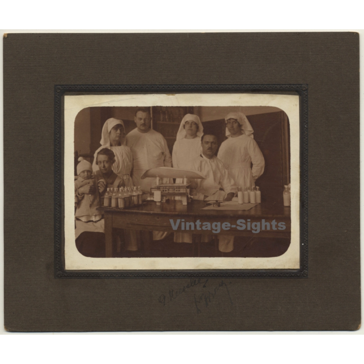 Belgian Pediatrician, Pediatric Nurses & Baby / Scales (Vintage Photo ~1910s)