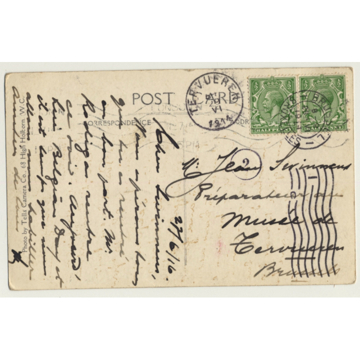 PC Adressed To Taxidermist Jean Swinnens At Tervueren Museum (Vintage RPPC 1914)