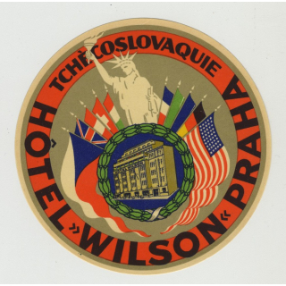 Hotel Wilson - Prague / Czecoslovakia (Vintage Luggage Label) STATUE OF LIBERTY
