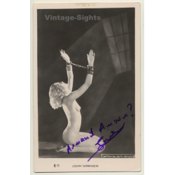 Joan Warner - Nude In Handcuffs / Boudoir - Risqué (Vintage RPPC ~1930s)