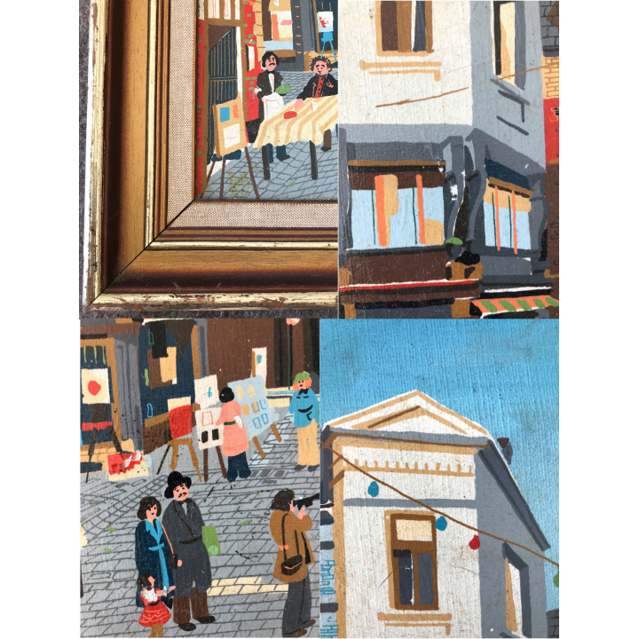 Belgian City Scene / Naive Oil Painting - Signed Frey? ~1960s/1970s