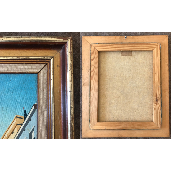 Belgian City Scene / Naive Oil Painting - Signed Frey? ~1960s/1970s