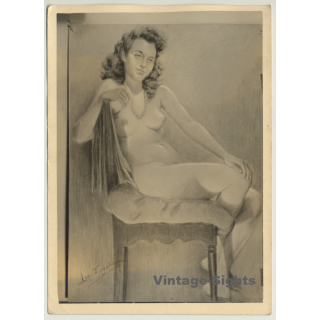 Léon Eygelshoven (1882-1967): Nude Study *5 (Vintage Photo Of Drawing ~1920s/1930s)