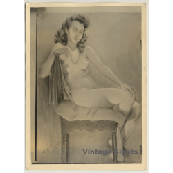 Léon Eygelshoven (1882-1967): Nude Study *5 (Vintage Photo Of Drawing ~1920s/1930s)