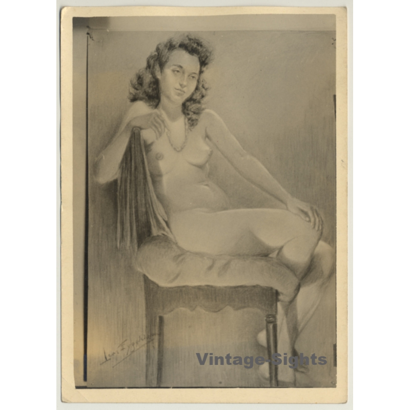 Léon Eygelshoven (1882-1967): Nude Study *5 (Vintage Photo Of Drawing ~1920s/1930s)
