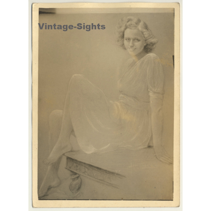 Léon Eygelshoven (1882-1967): Female Study *1 (Vintage Photo Of Drawing ~1920s/1930s)