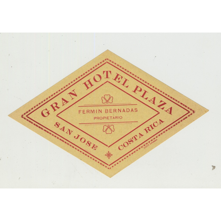Gran Hotel Plaza - San Jose / Costa Rica (Vintage Luggage Label)