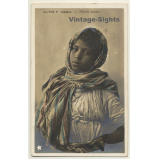 Algèrie & Tunisie: Fillette Arabe Ethnic (Vintage Tinted RPPC ~1900s)