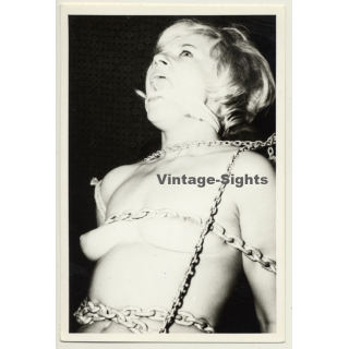 Blonde Nude Tied To Chair *2 / Chain - Bondage - Gag - BDSM (Vintage Photo ~1960s)