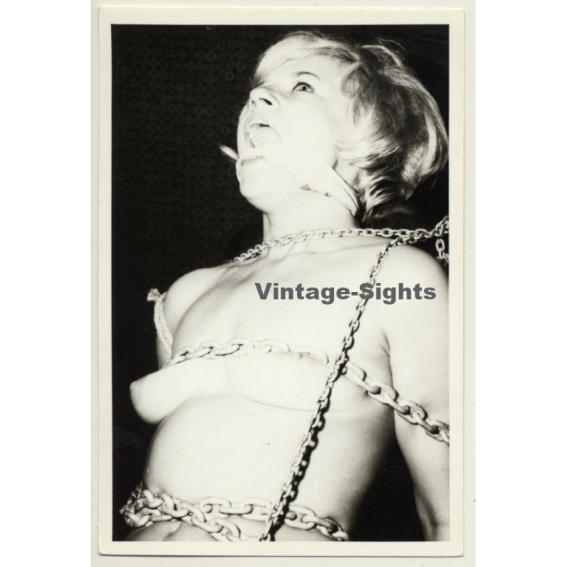 Blonde Nude Tied To Chair *2 / Chain - Bondage - Gag - BDSM (Vintage Photo ~1960s)