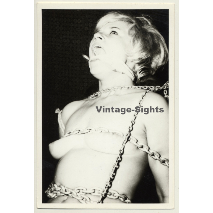 Blonde Nude Tied To Chair *2 / Chain - Bondage - Gag - BDSM (Vintage Photo ~1960s)