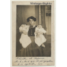 Mother & Her Fresh Born Twins / Victorian Era (Vintage RPPC France 1912)