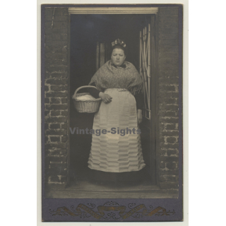 Peasant Woman In Traditional Costume / Belgium? (Vintage Cabinet Card ~1910s/1920s)