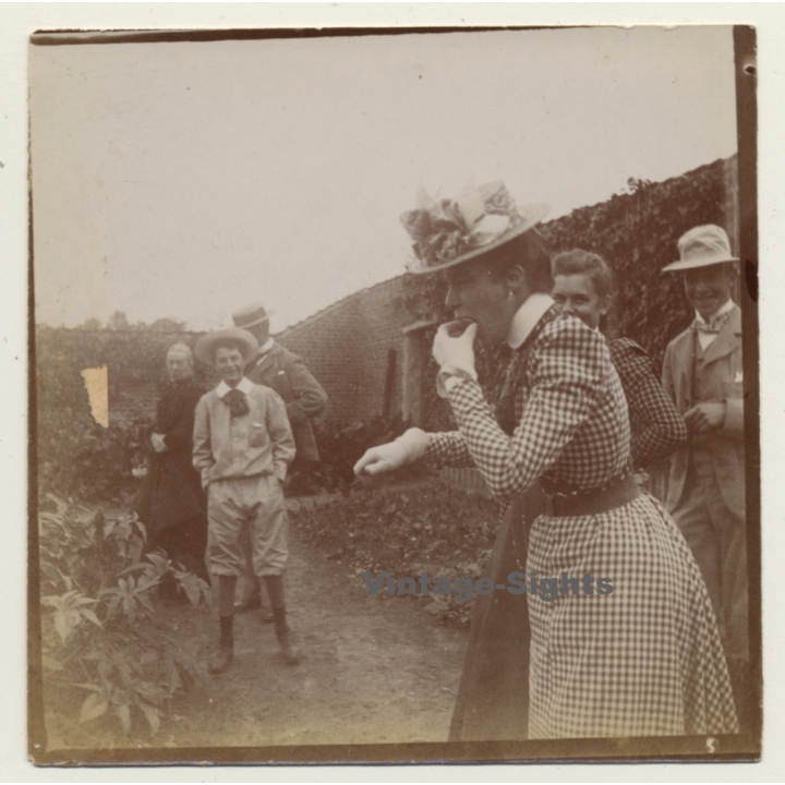 Snapshot: Woman Tries Fruit / Upper Society Party - Fashion (Vintage Photo ~1910s)