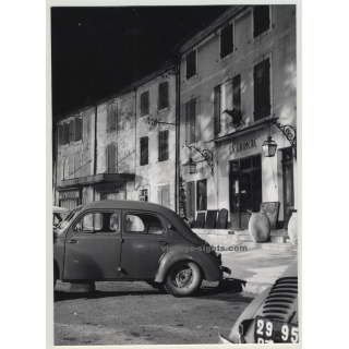 Night Scene in French Village 1960s / Renault 4 (Vintage Real Photo)