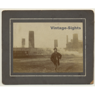 Great Shot: Man In Front Of Large Factory / Smoke (Vintage Photo ~1900s)