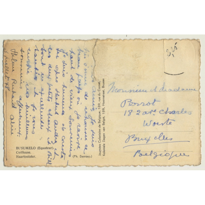 Busumelo / Congo Belge: Coiffeuse - Hairdresser - Ethnic (Vintage PC ~1950s)