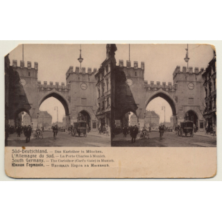Süd-Deutschland: Das Karlstor In München (Vintage Stereo Photo Print ~1910/1920)