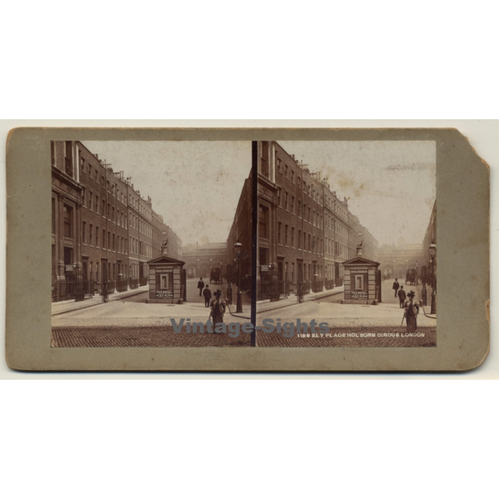 London / UK: Ely Place Holborn Circus Cambridgeshire (Vintage Stereo Photo ~1900/1920)