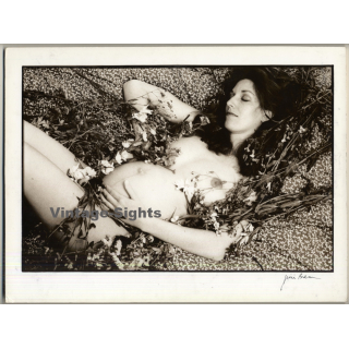 Jerri Bram (1942): Nude Study Of Pregnant Woman Covered In Flowers (Signed Vintage Photo ~1970s)