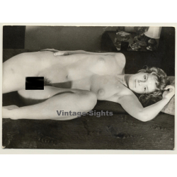 Natural Pensive Blonde Nude Rests On Couch Bed (Vintage Photo GDR ~1970s/1980s)