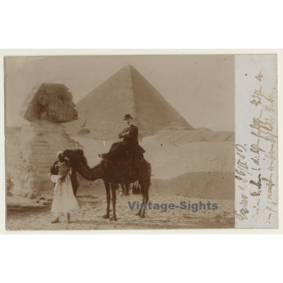 Gizeh / Egypt: Sphinx Pyramide / Tourist On Camel (Vintage RPPC 1910)