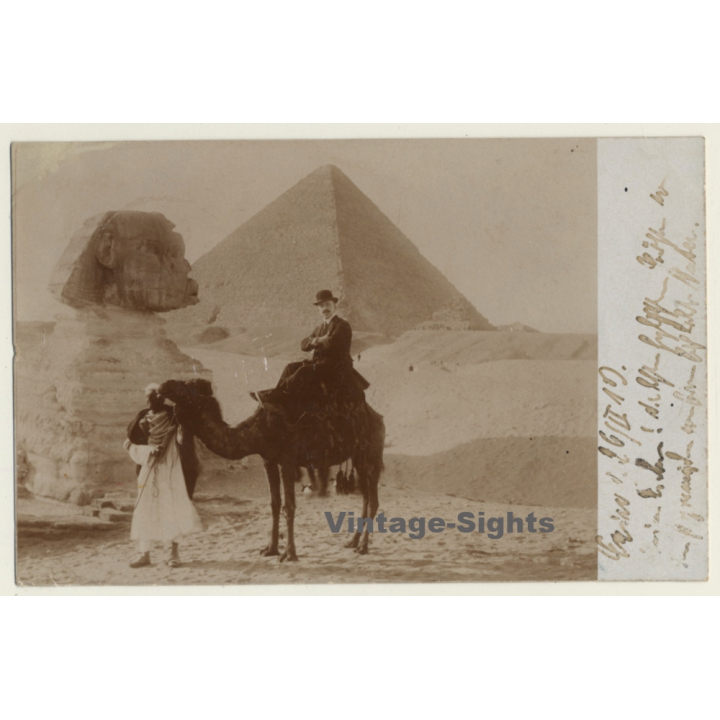 Gizeh / Egypt: Sphinx Pyramide / Tourist On Camel (Vintage RPPC 1910)