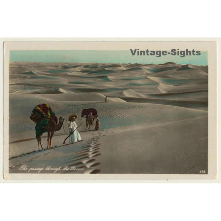 Lehnert & Landrock 188: Passage Through The Desert / Camels (Vintage RPPC ~1920s)