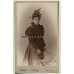Julius Stoess / Stuttgart: Young Woman In Victorian Dress / Hat (Vintage CDV / Carte De Visite ~1880s/1890s)