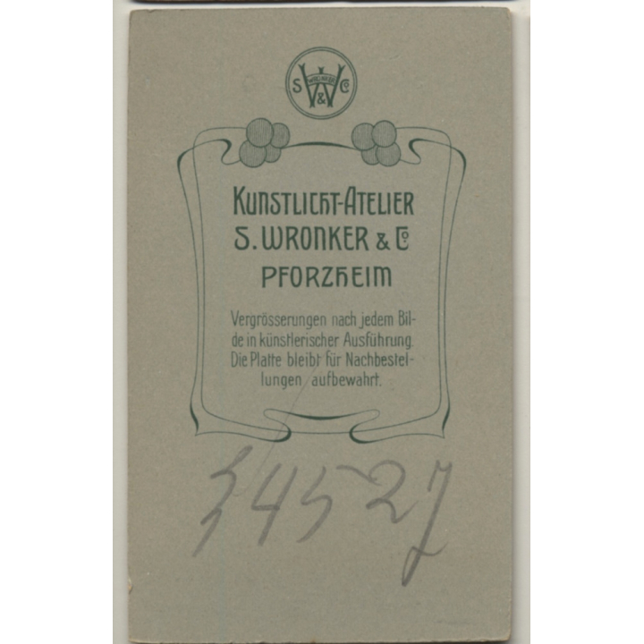 L. Wronker & Co / Pforzheim: Woman In Victorian Dress / Huge Hat (Vintage CDV / Carte De Visite ~1880s/1890s)