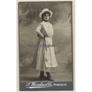 L. Wronker & Co / Pforzheim: Woman In Victorian Dress*2 / Apron (Vintage CDV / Carte De Visite ~1880s/1890s)