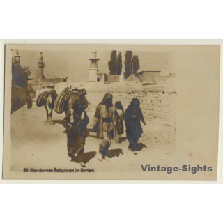 Wandering Bedouins In Syria / Camels (Vintage RPPC Sepia ~1910s)