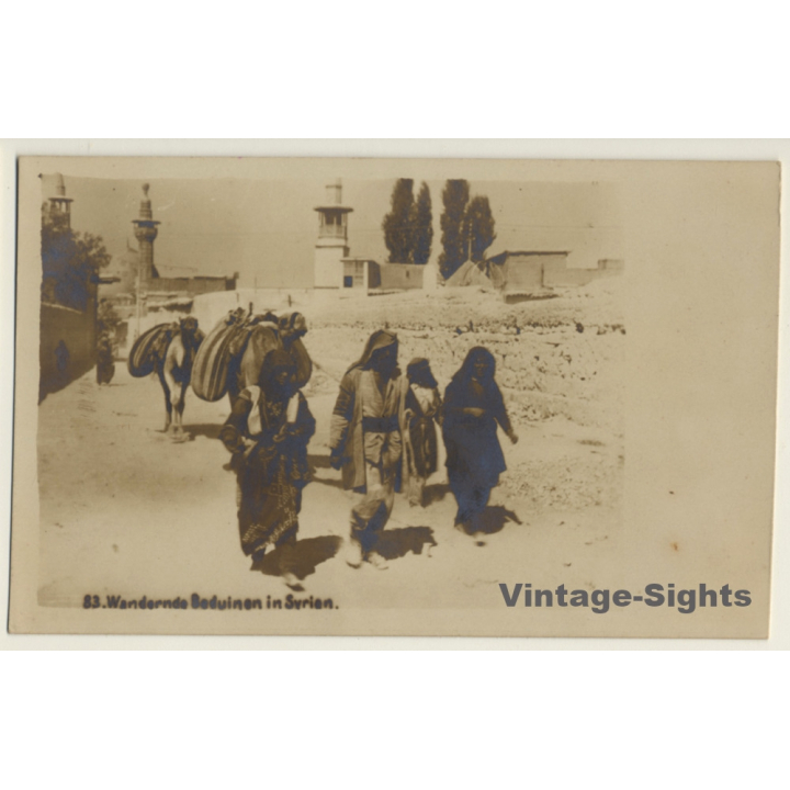 Wandering Bedouins In Syria / Camels (Vintage RPPC Sepia ~1910s)