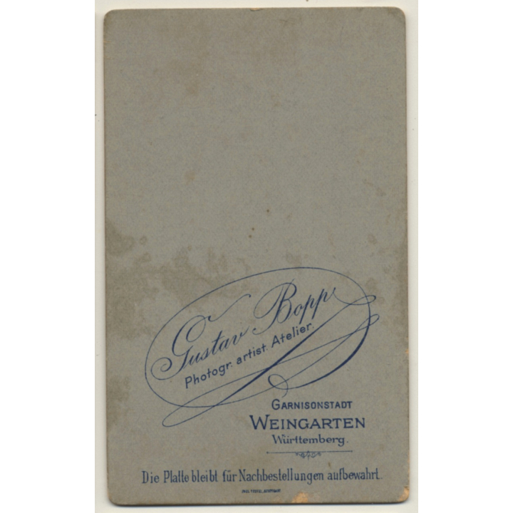 Gustav Bopp / Weingarten: Soldier - Uniform - Haircut (Vintage CDV / Carte De Visite ~1880s/1890s)