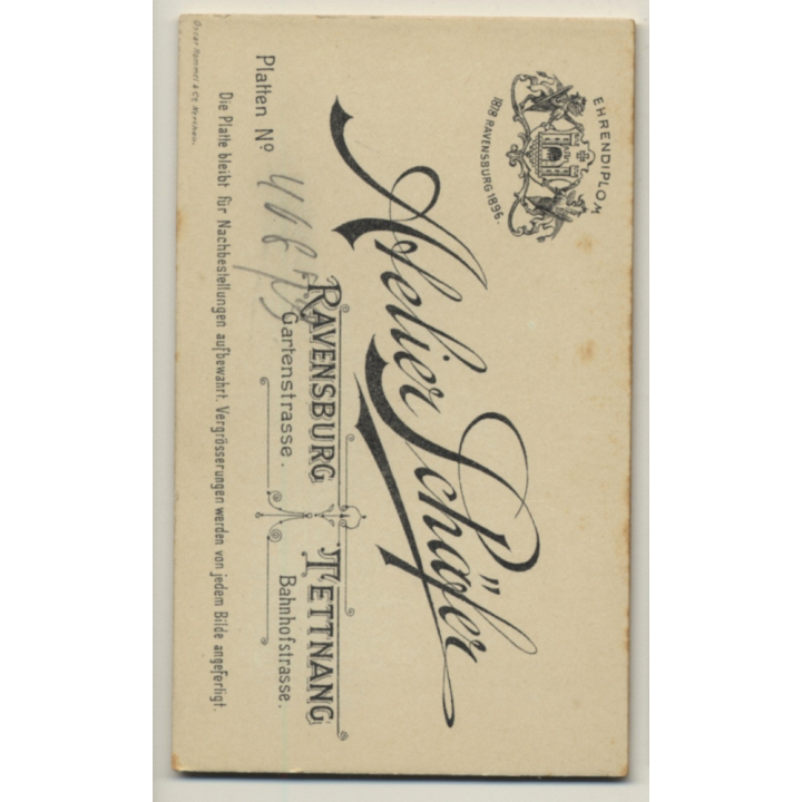 K.Schäfer / Ravensburg: Soldier - Uniform - Moustache (Vintage CDV / Carte De Visite ~1880s/1890s)